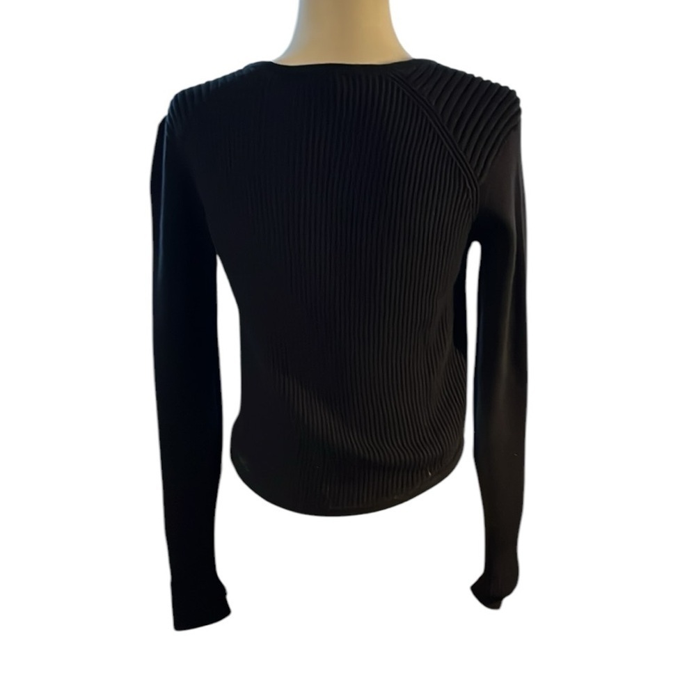 CABI Solid Black Ribbed Cropped Pullover Crewneck Woman’s Sweater Size Small - Picture 2 of 7